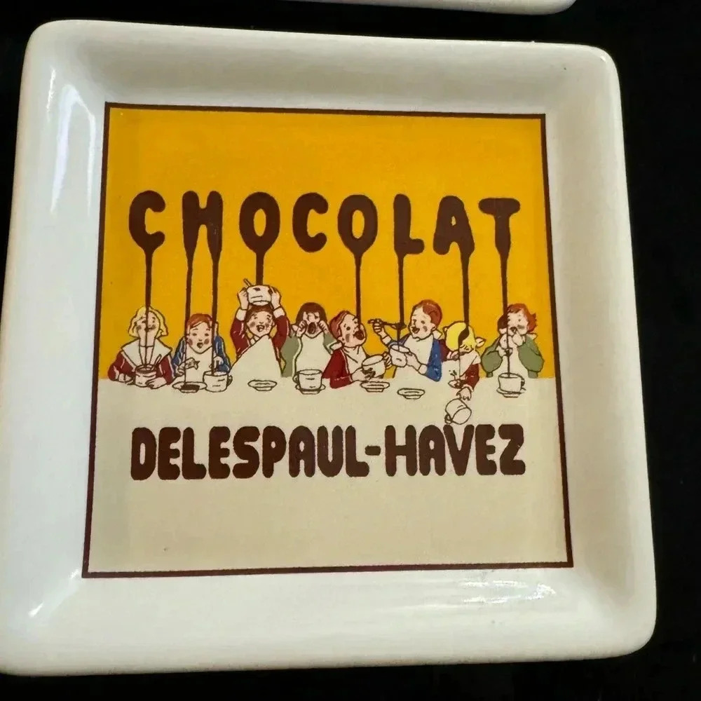 Pottery Barn French Bakery Chocolate Delespaul-Havez Coaster Set Colorful Fun - Picture 2 of 9